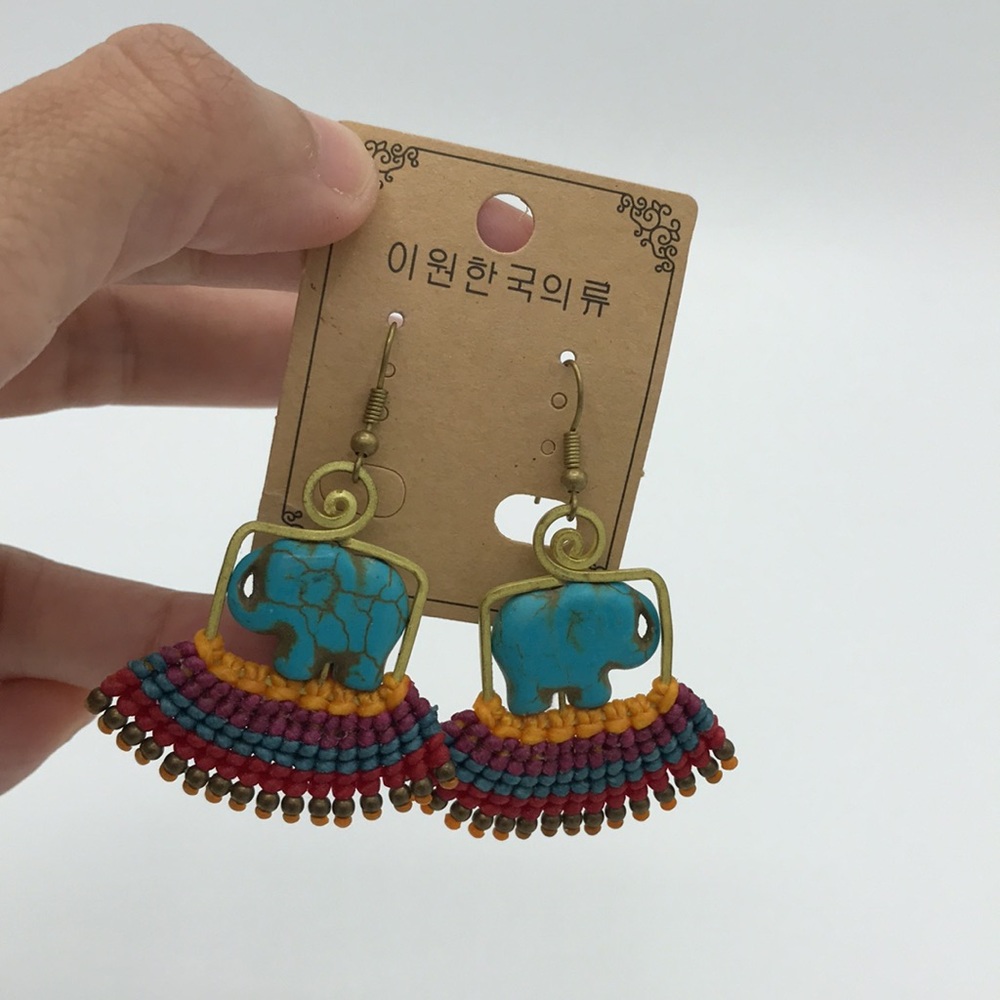 Korean Blue Elephants Fake Turquoise Earrings